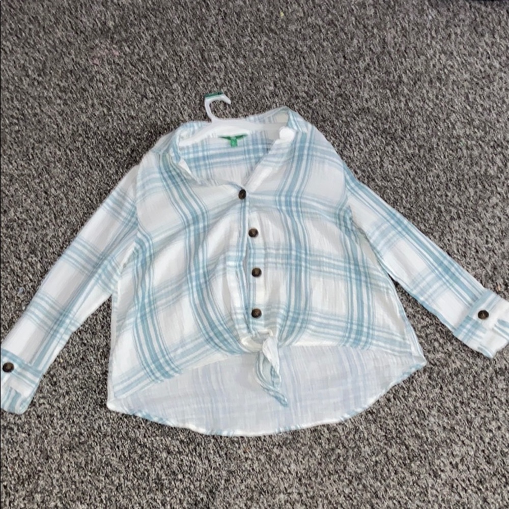Blue and white button up shirt